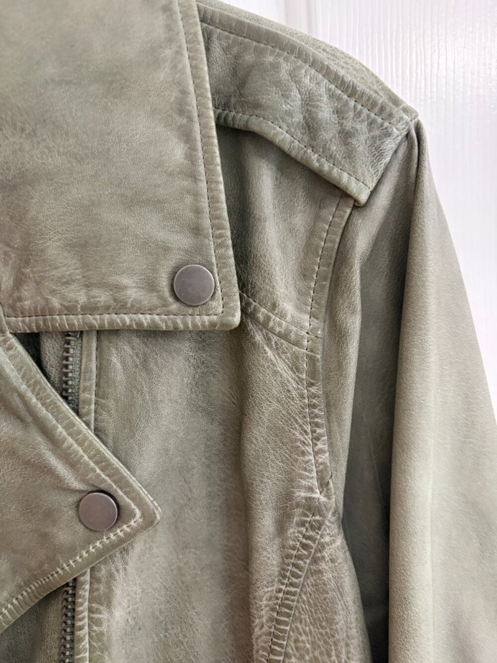 Lucky Brand Classic Leather Moto Jacket - Oil Green - Large - Picture 6 of 12